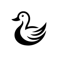 Elegant Black and White Duck Logo Design: Minimalist Vector Illustration of a Waterfowl Bird, Perfect for Nature-themed Brands and Businesses.
