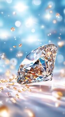 Fototapeta premium Sparkling Diamond on Soft Fabric with Glowing Background.