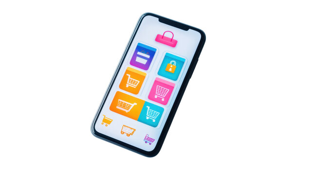 Smartphone showing online shopping app interface with transparent background