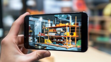 Smartphone Displays Augmented Reality Warehouse Model