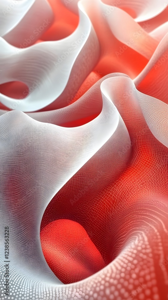 Poster abstract red and white flowing mesh pattern
