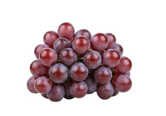 Fototapeta premium Cluster of fresh purple grapes with green leaves, isolated on white background