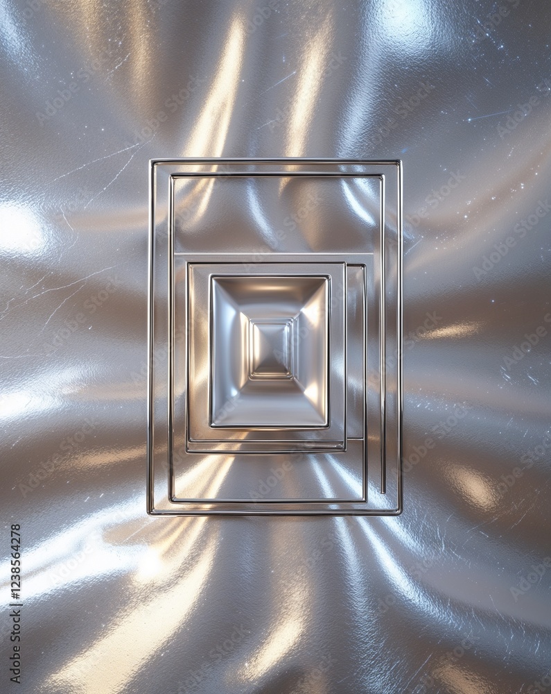 Aufkleber shimmering silver with minimalistic square outlines and light reflections abstract background