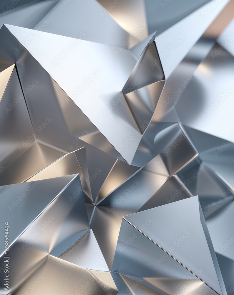 Poster silver with a 3d triangular shape and smooth surfaces abstract background