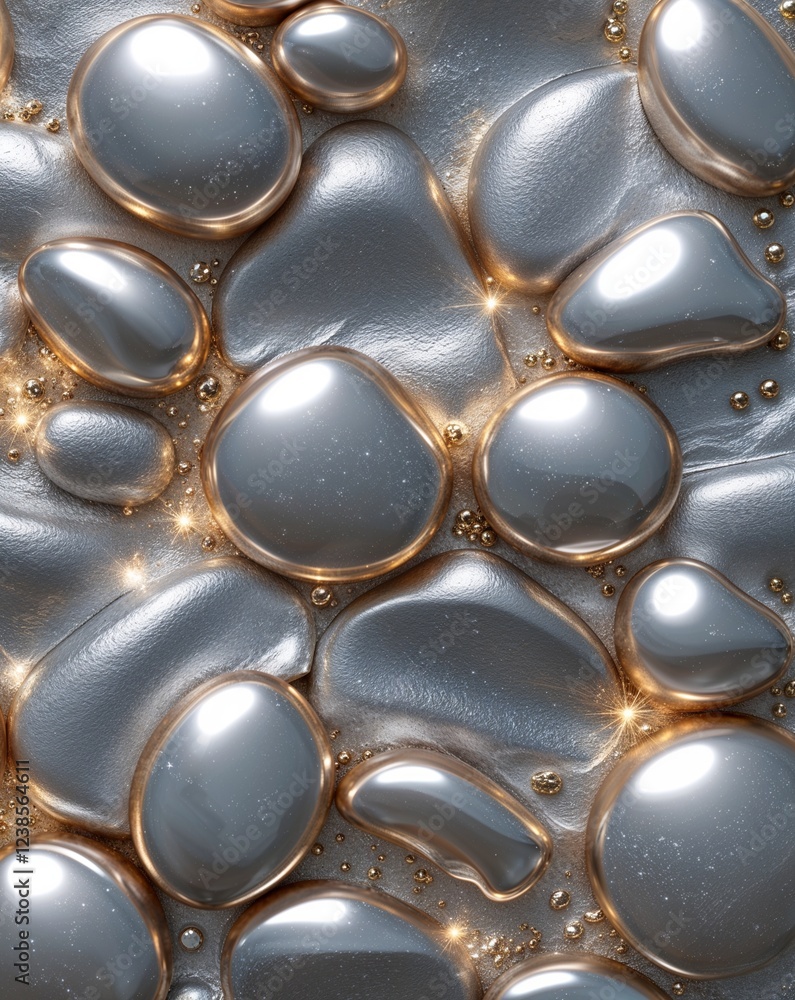 Poster silver with rounded shapes and metallic glimmers abstract background
