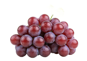 Fototapeta premium Cluster of fresh purple grapes with green leaves, isolated on white background