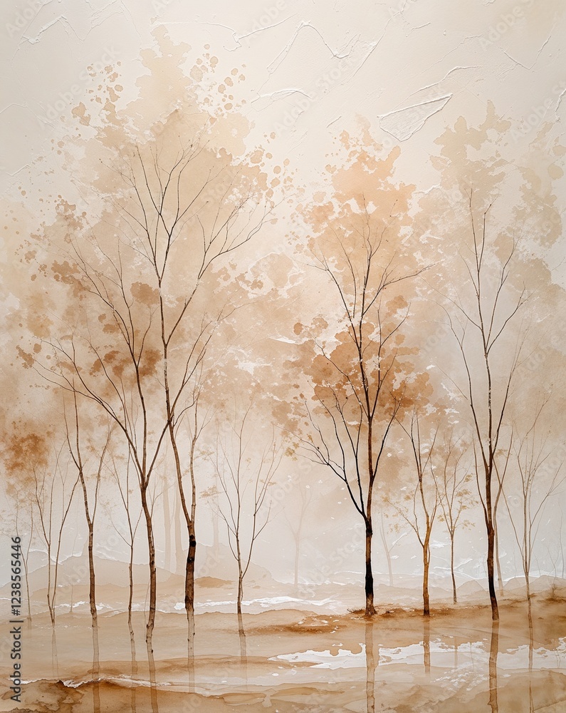 Poster soft ivory with abstract watercolor trees and smooth blending of soft textures abstract background