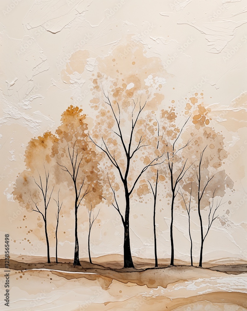 Poster soft ivory with abstract watercolor trees and smooth blending of soft textures abstract background