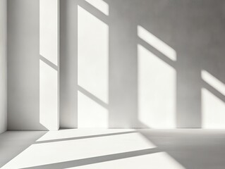 Natural Light Casts Geometric Shadows in a Minimalistic Room With White Walls at Midday