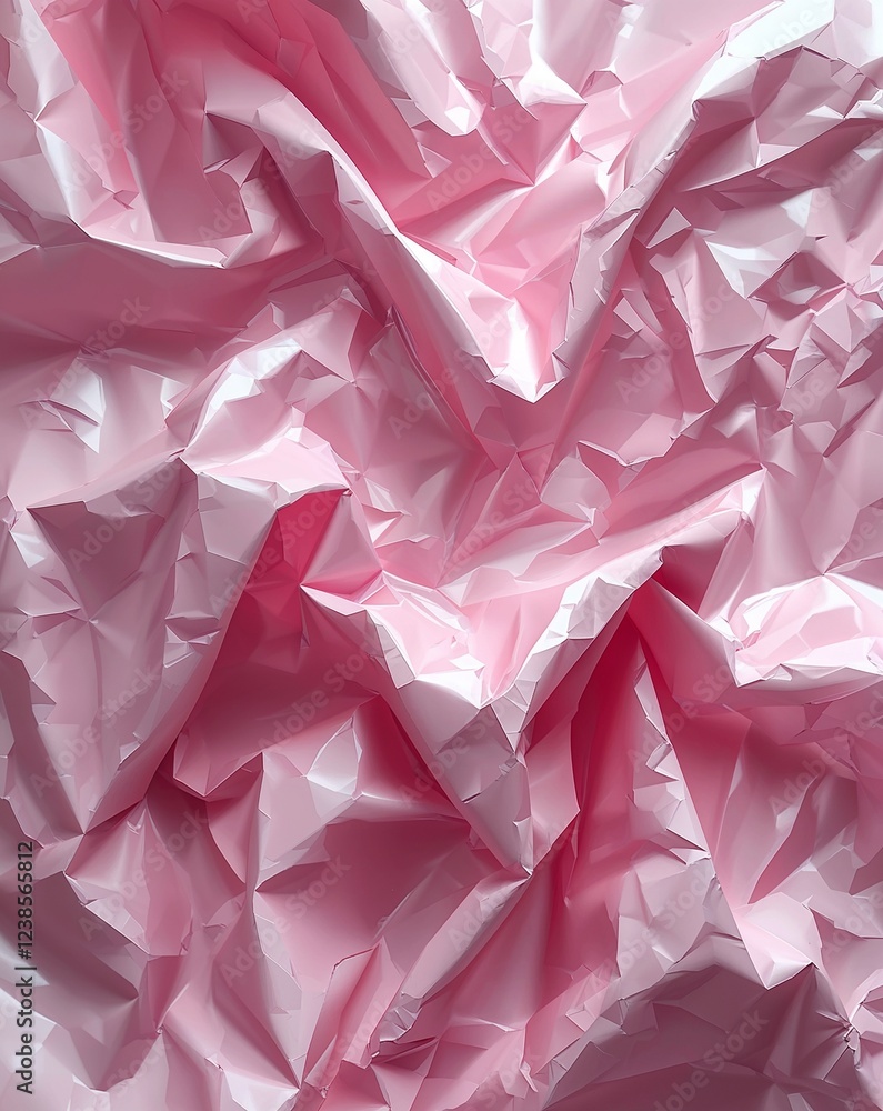 Poster soft pink crumpled paper with smooth wrinkles and soft light reflection abstract background