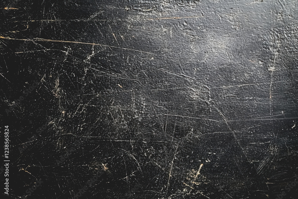 Poster black metal surface with visible scratches and texture creating an industrial and weathered appearan
