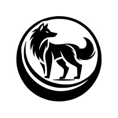 Majestic Wolf in a Circle: Black and White Animal Logo Design. Perfect for branding, nature-themed projects, and more!
