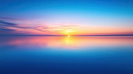 Obraz premium Lake reflections nature concept. Serene sunset over calm waters reflecting vibrant colors in the sky.
