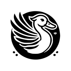 Elegant Minimalist Duck Bird Logo Design: Black and White Vector Graphic Illustration