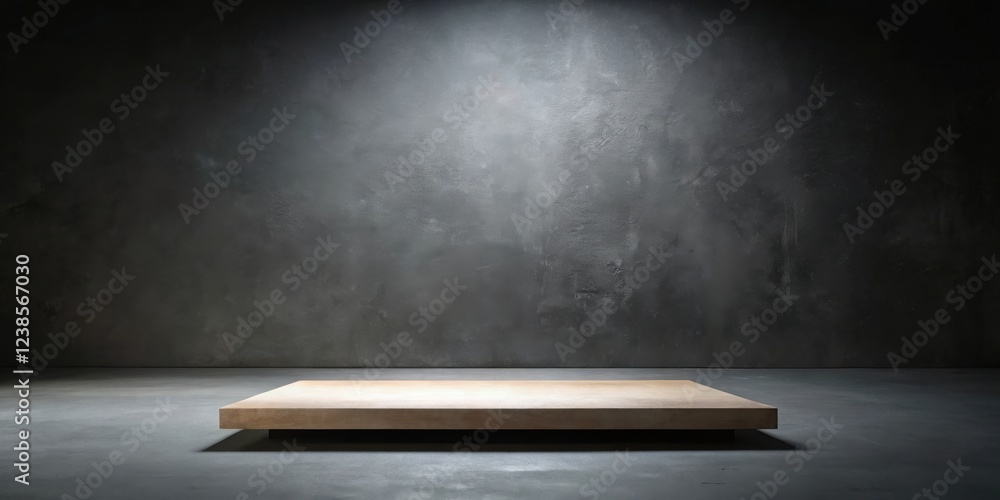 Leinwandbilder empty wooden platform on a dark gray textured background in a minimalist studio setting