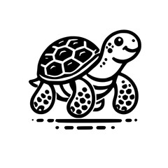 Adorable Cartoon Turtle Illustration: Black and White Sea Turtle Design