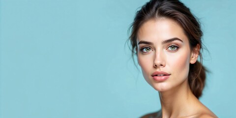 Naklejka premium Close-up Portrait of a Young Woman with Beautiful Green Eyes and Flawless Skin