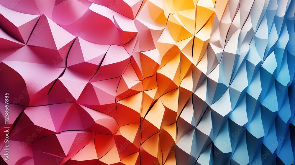 Poster colorful abstract geometric pattern with 3d triangular shapes creating a dynamic visual experience