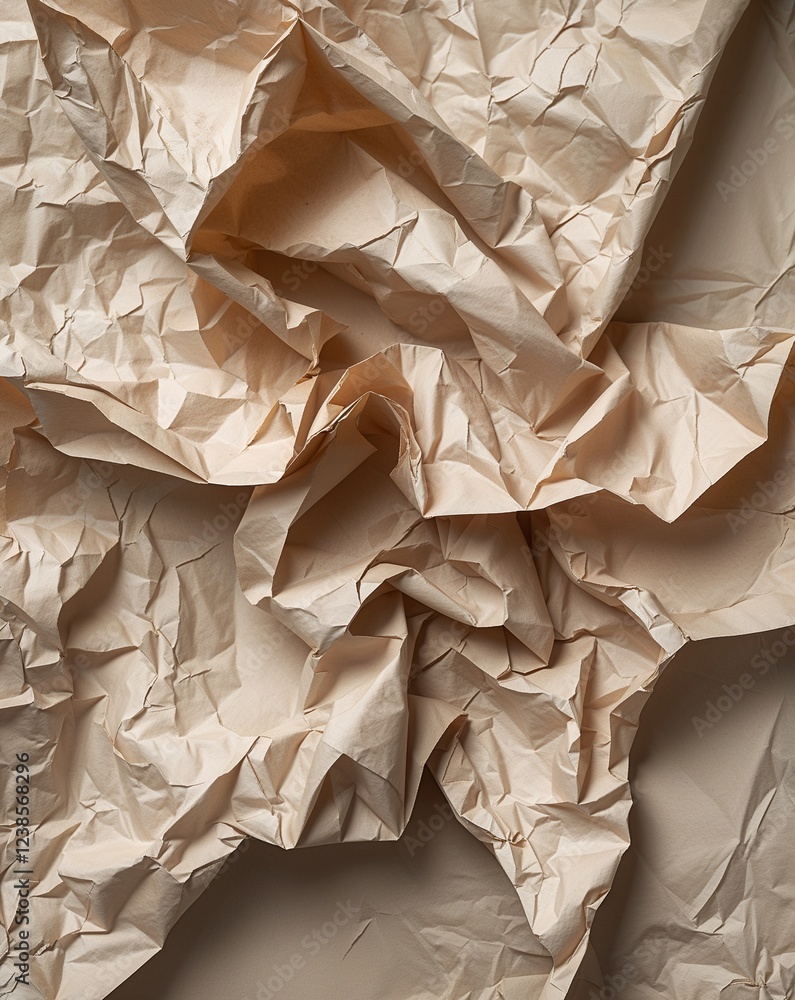 Poster beige crumpled paper with delicate folds and subtle texture patterns abstract background