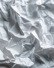 White crumpled paper with soft faded creases and smooth highlights abstract background