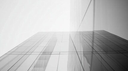 Obraz premium Modern glass building, city skyline, low angle, overcast sky, corporate background