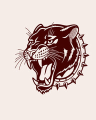 Aggressive Tiger Head with Spiked Collar, Displaying Power and Ferocity