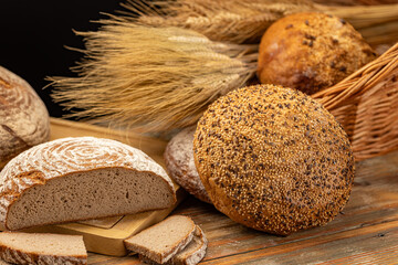 Variety of freshly baked loaves of bread
