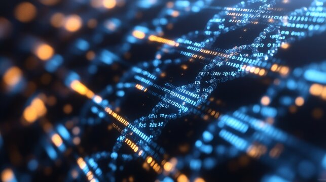 Digital DNA: Glowing Blue Genetic Code Abstract