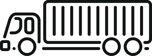 Simple line icon of a cargo truck carrying a container, representing shipping, delivery, logistics, and transportation