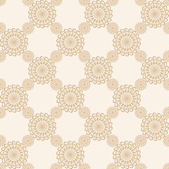 Fototapeta premium seamless abstract pattern with geometric flowers ornamental lace beige background textures graphic design print for fabric surface design packaging vector illustration