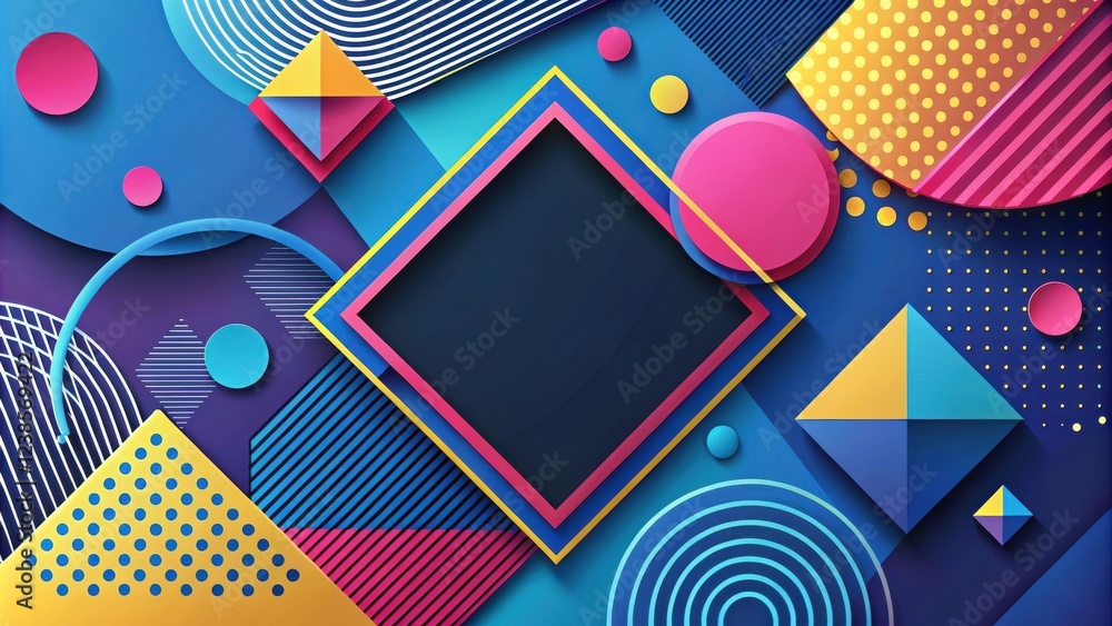 Poster vibrant geometric shapes and bold colors create a dynamic abstract background with central empty spa