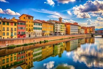Fototapeta premium Colorful Pisa Buildings & Arno River Skyline - Italy Travel Photography