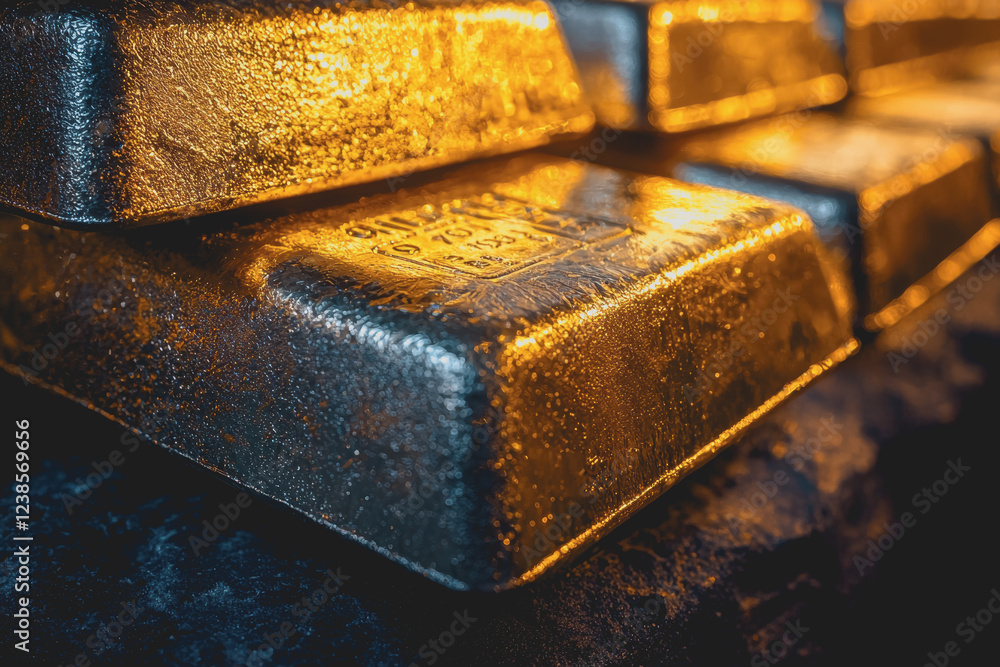 Aufkleber stack of gold bars arranged neatly in a row showcasing shiny metallic surfaces and reflections on a 