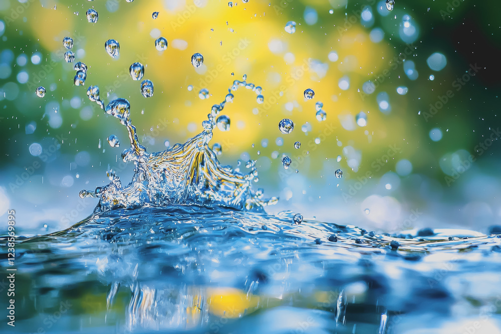 Poster water splash on the surface creating dynamic ripples and droplets in a clear and refreshing scene fo