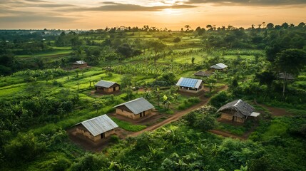 Serene rural development scene emphasizing social equity sustainable communities and environmental justice