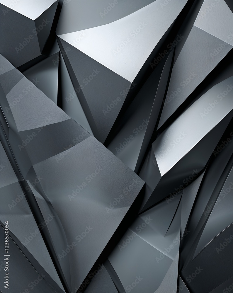 Poster dark silver with overlapping angular patterns and smooth transitions abstract background