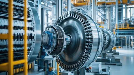 Precision Engineering: Close-up of Turbine Rotors in Manufacturing Plant