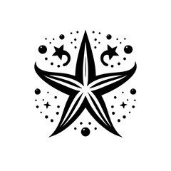 Elegant Starfish Design: Black and White Starfish Illustration, Perfect for Summer Beach Themes and Ocean-Inspired Decor