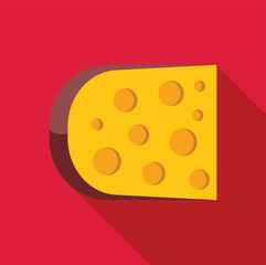 Yellow cheese slice with holes on red background representing dairy products, healthy eating, and sandwich ingredients