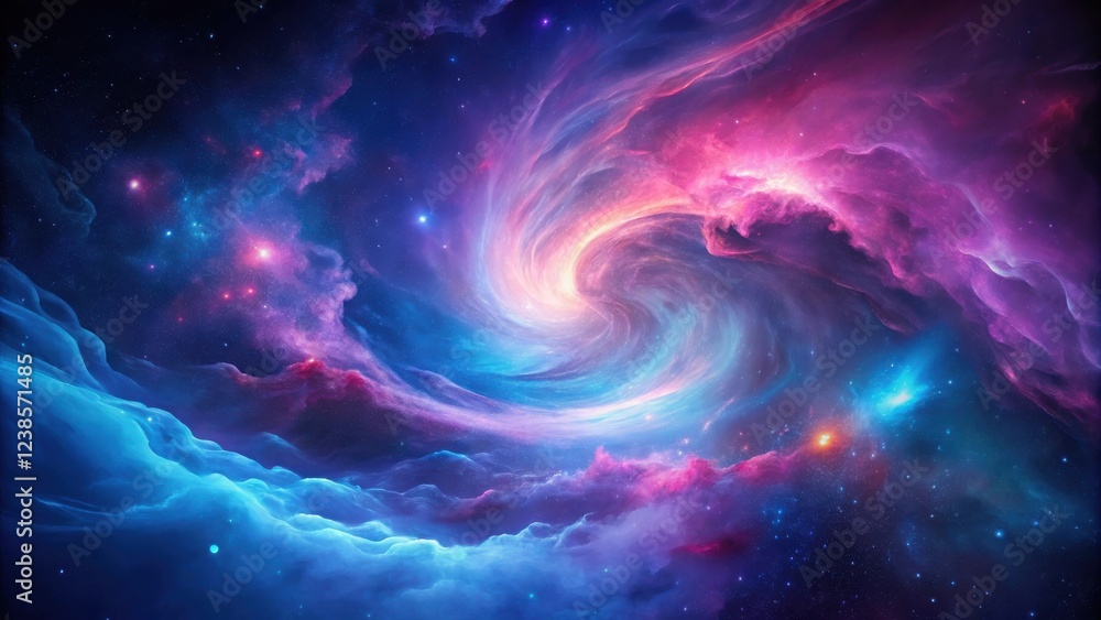 Wall mural cosmic swirl a vibrant nebula with swirling colors and scattered stars in a deep space scene.