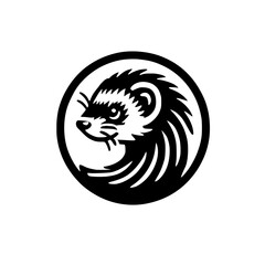 Ferret Head in Black and White Circle: A Minimalist Animal Graphic Design