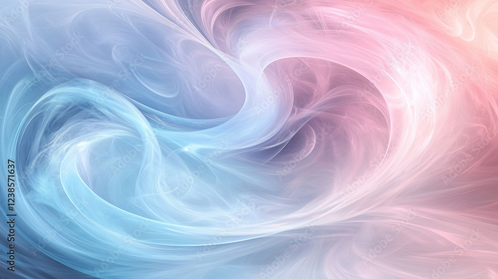 Poster swirling liquid background in soft pastel colors evokes tranquility and serenity in abstract design.