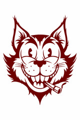 Mischievous Cartoon Cat with a Cigarette, Wide Grin, and Playful Expression