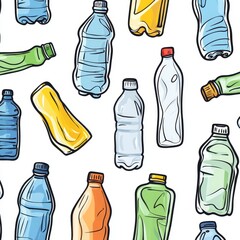 Colorful Cartoon-Style Plastic Bottles in Flattened and Twisted Design