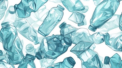 Cartoon Style Illustration of Discarded Plastic Bottles on White Background
