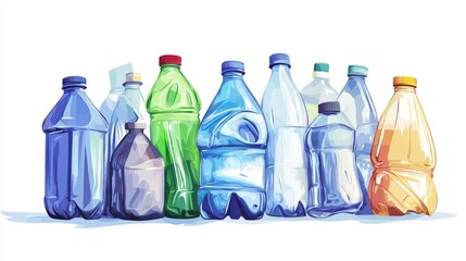Modern Cartoon Style Depiction of Various Plastic Water Bottles