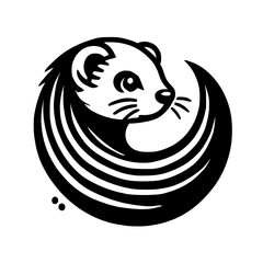 Elegant Stoat in a Circular Design: Black and White Minimalist Animal Art. Perfect for nature lovers and graphic design enthusiasts.