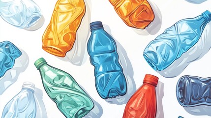 Modern Cartoon Style Depiction of Colorful Plastic Water Bottles
