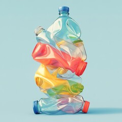 Playful Cartoon Style Rendering of Twisted Water Bottle Stack Art