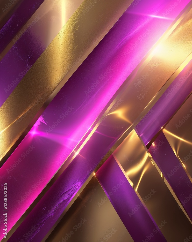 Poster gold and magenta glowing stripe patterns with subtle reflections abstract background